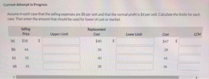  Current Attempt in Progress Assume in each case that the selling