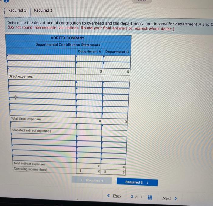 Information about those departments follows. Department A $845,000 405,000 Department B $455,000