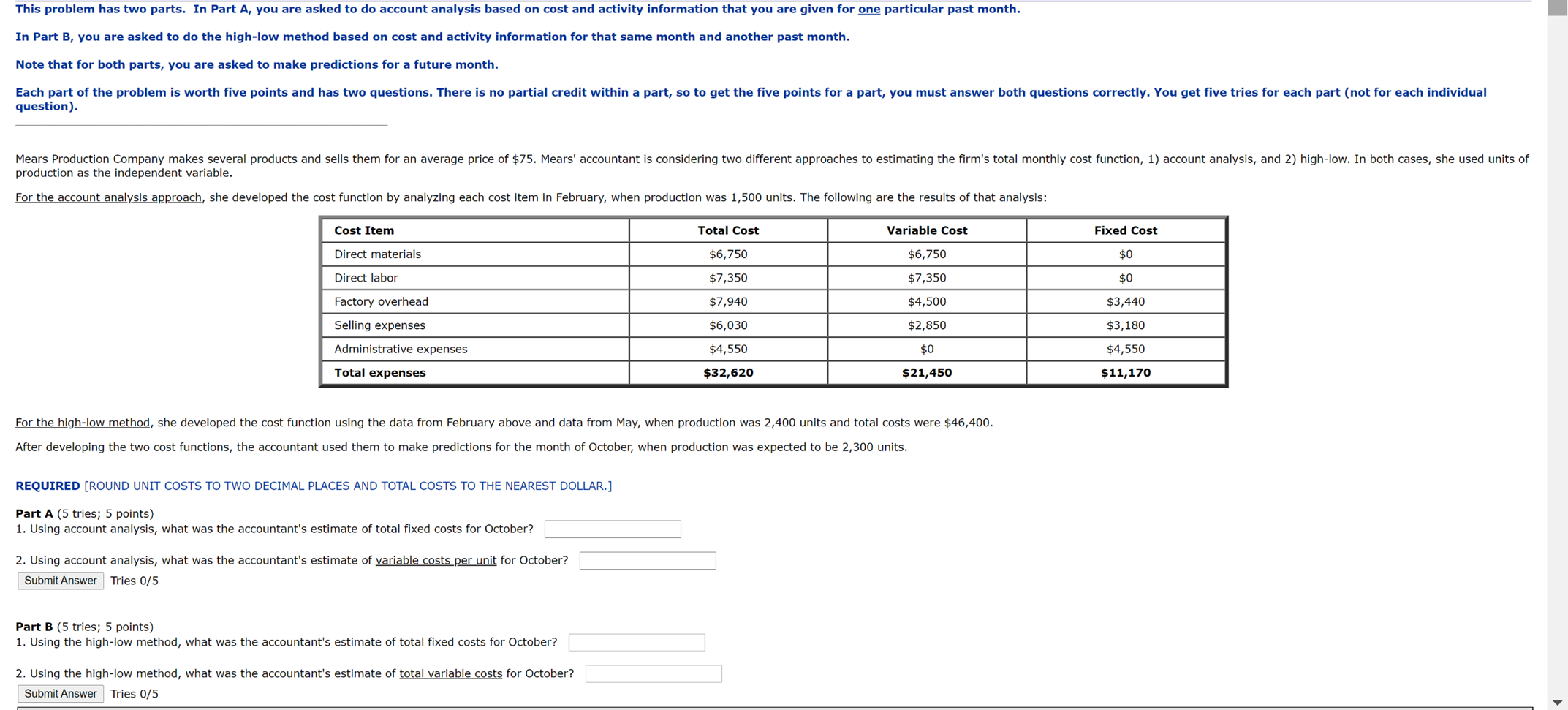 Help Answer Part A & B questions 1 and 2 for both