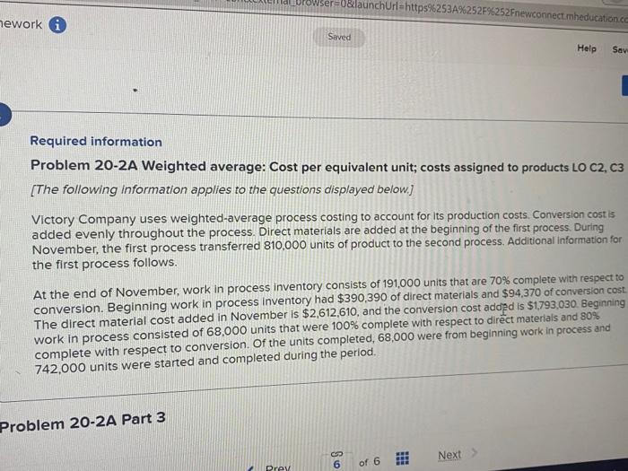 Ber=0&launchurl=https%253A%252 52Fnewconnect.mheducation.co nework i Saved Help Sav Required information Problem 20-2A