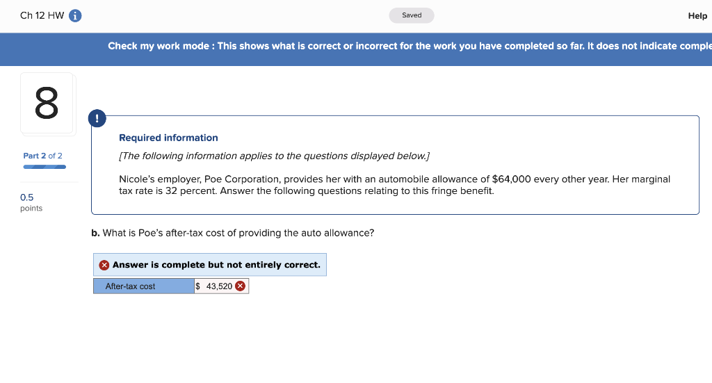 Ch 12 HW Saved Help Check my work mode : This