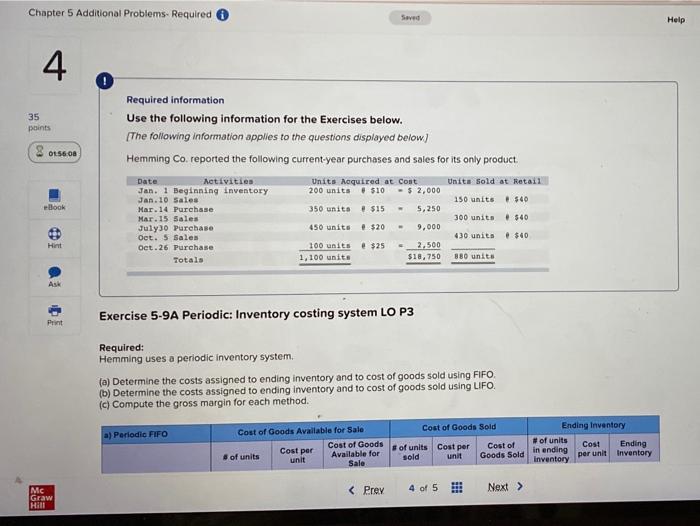  Chapter 5 Additional Problems. Required Seveda Help 4 35 points 0156