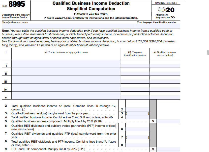 Using the information from the case below fill out FORM 8995 attached