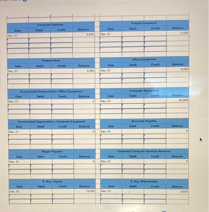 its transactions for October and November of 2019) follows. Account Titlo Credit