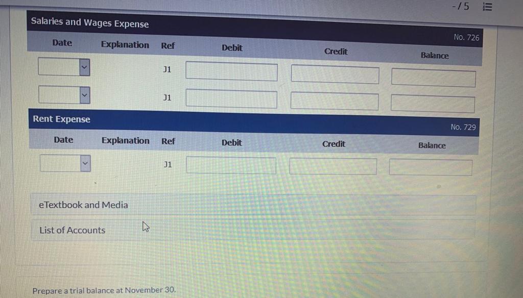 performed in November 15 Purchased equipment on account $1,950. 16 Paid $1,000