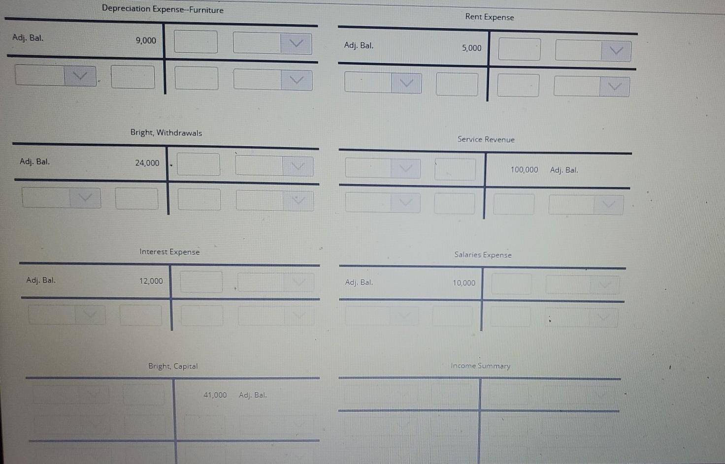 balance. Post the closing entries to the t- accounts and calculate ending