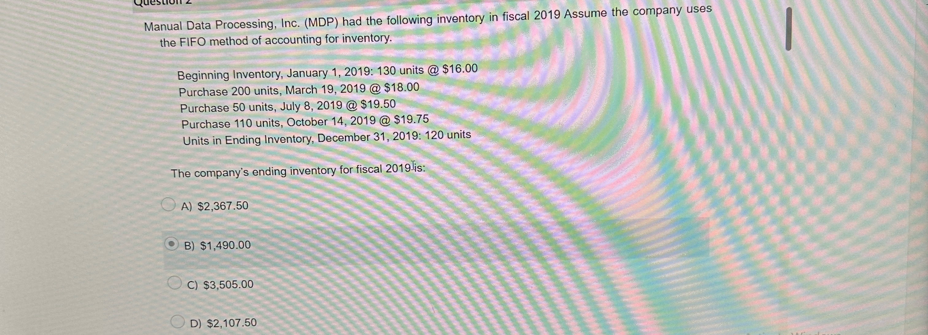  Manual Data Processing, Inc. (MDP) had the following inventory in fiscal