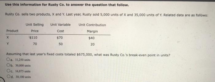  Use this information for Rusty Co. to answer the question that