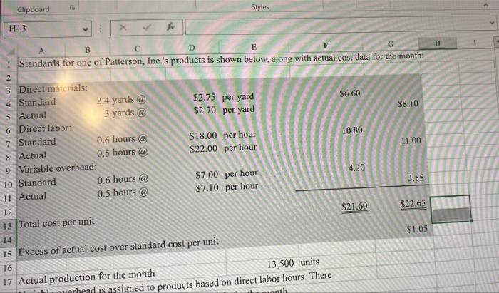 Unit Costs 1. Compute the direct materials price and quantity variances and