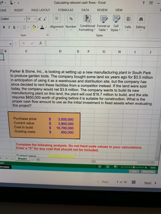  Calculating relevant cash flows - Excel - OME INSERT PAGE LAYOUT