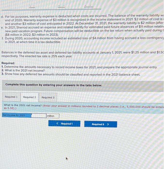 million for 2021. The following information relates to differences between pretax accounting