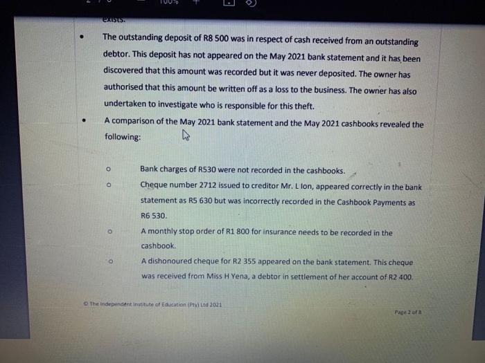 with the following information from the books of Zebra Traders: Information from