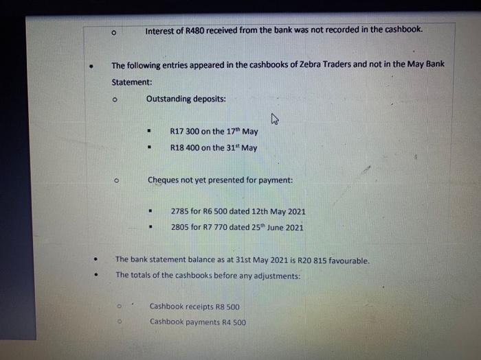 the Bank Reconciliation Statements on the 30th April 2021 R 17 200