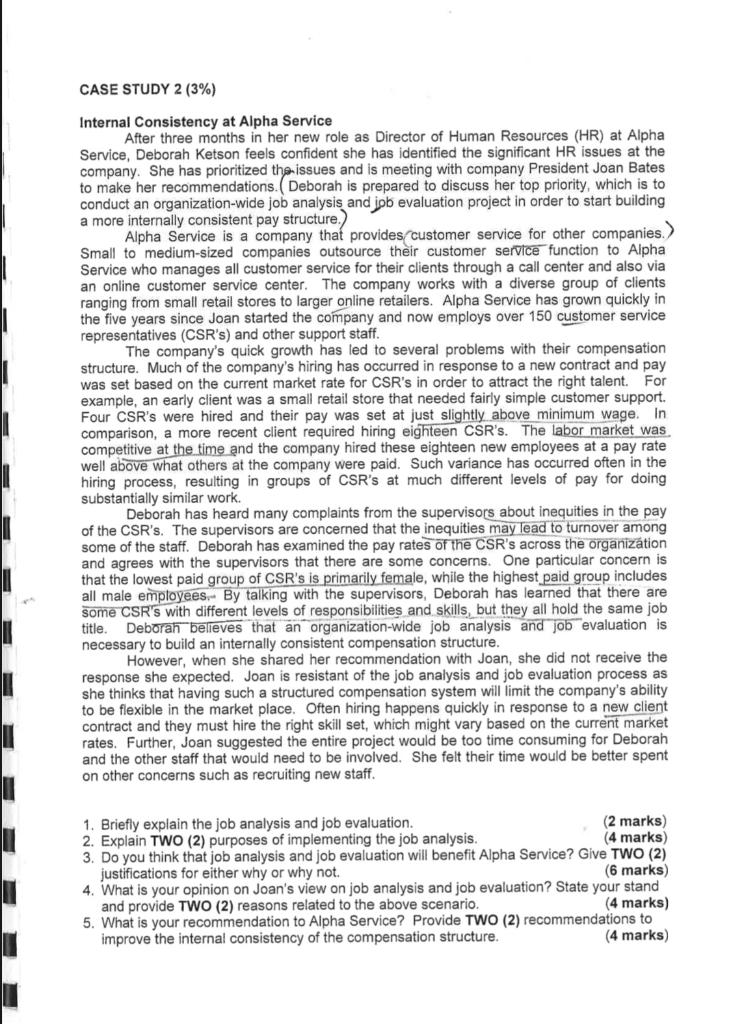 CASE STUDY 2 (3%) Internal Consistency at Alpha Service After three