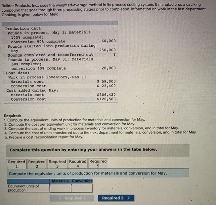  Builder Products, Inc., uses the weighted average method in its process