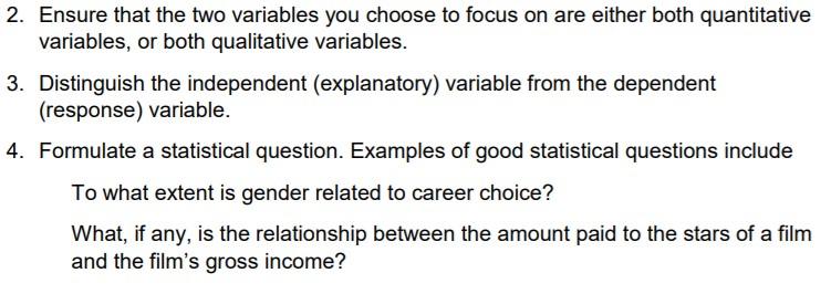 2. Ensure that the two variables you choose to focus on are