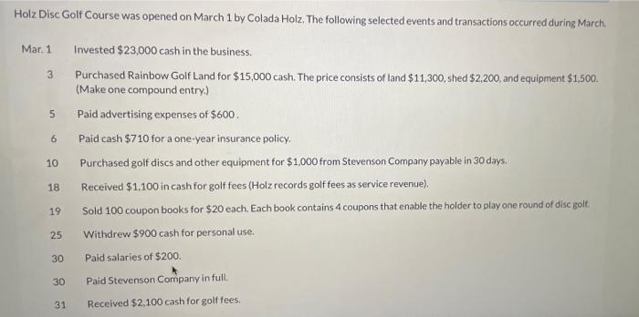  Holz Disc Golf Course was opened on March 1 by Colada