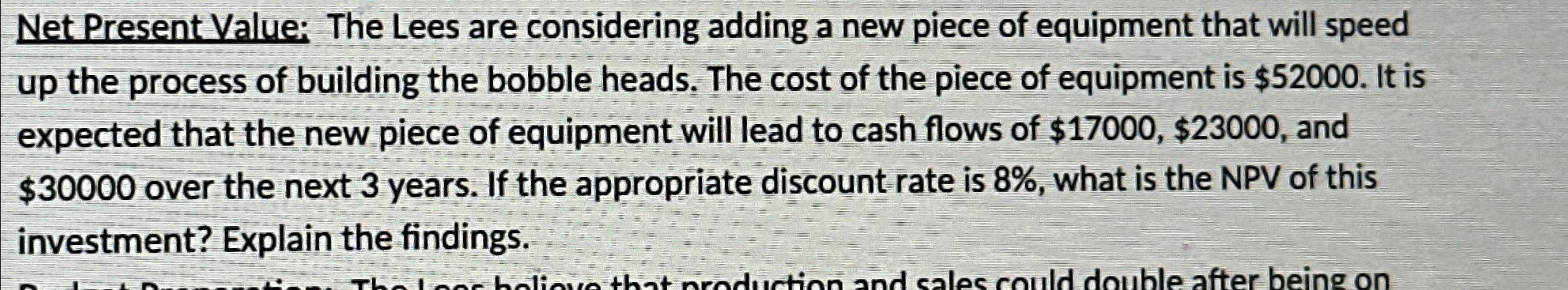  Net Present Value: The Lees are considering adding a new piece