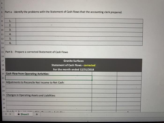 of Cash Flows Case Study . CS-1 LO Granite Surfaces specializes in