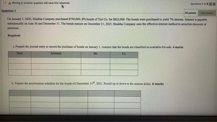  Moving to another question will save this response. Question 1 of
