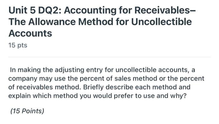 of 3-6 well-structured sentences Unit 5 DQ1: Internal Controls and Bank Reconciliations