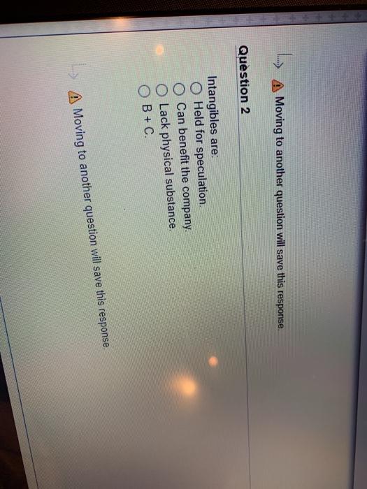  Moving to another question will save this response Question 2 Intangibles