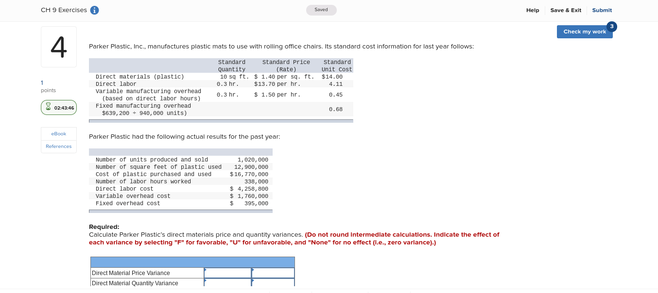 CH 9 Exercises i Saved Help Save & Exit Submit Check