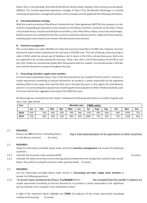 the questions which follow: INFORMATION Shop n Pay is a fast-growing diversified