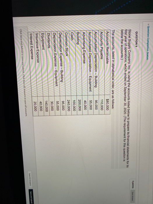  Question Completion Status: Spoints Save A QUESTION 9 Stone Supply Company,