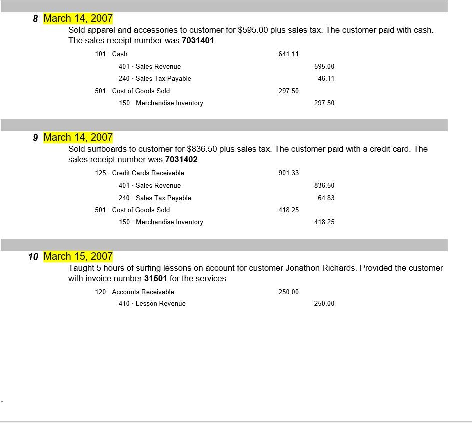 into the bank account from the credit card processing company for sales