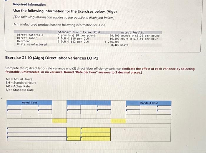  Required information Use the following information for the Exercises below. (Algo)