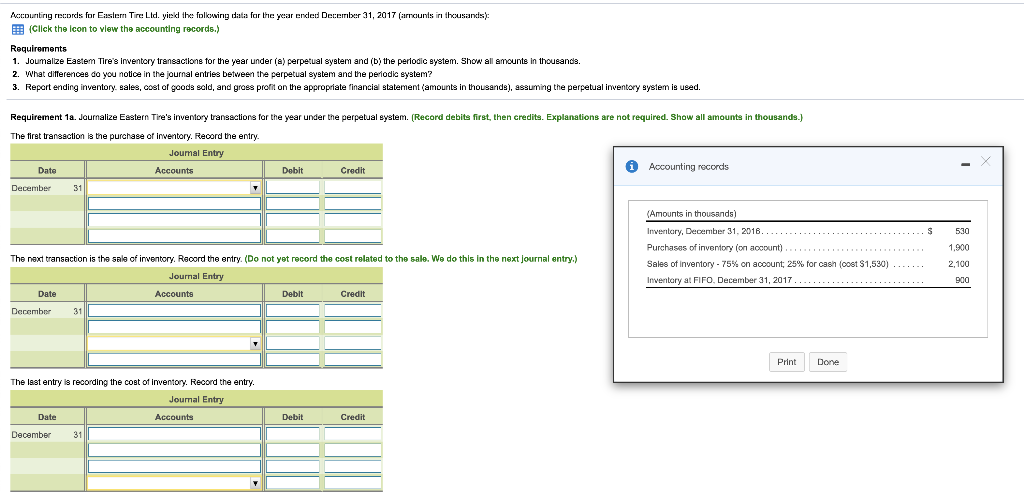 Accounting records for Eastern Tire Ltd. yield the following data for the