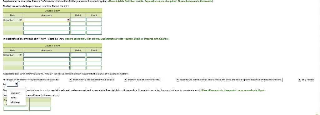 1. Joumalize Eastem Tire's inventory transactions for the year under (a) perpetual