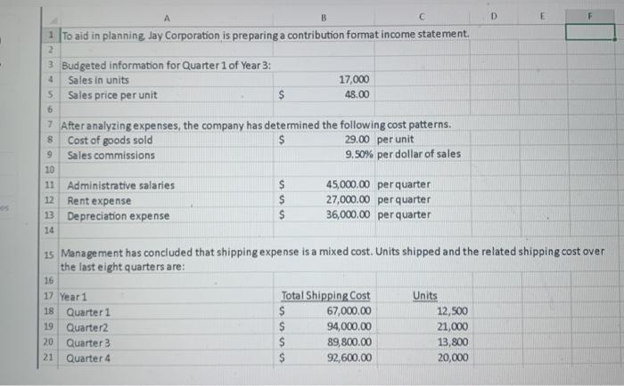 the Excel functions described below to complete the tack O 5 Excel