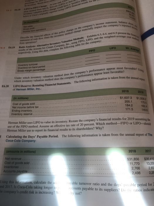 Just answer E 6.20- LIFOID Change Net Describe the final effects of
