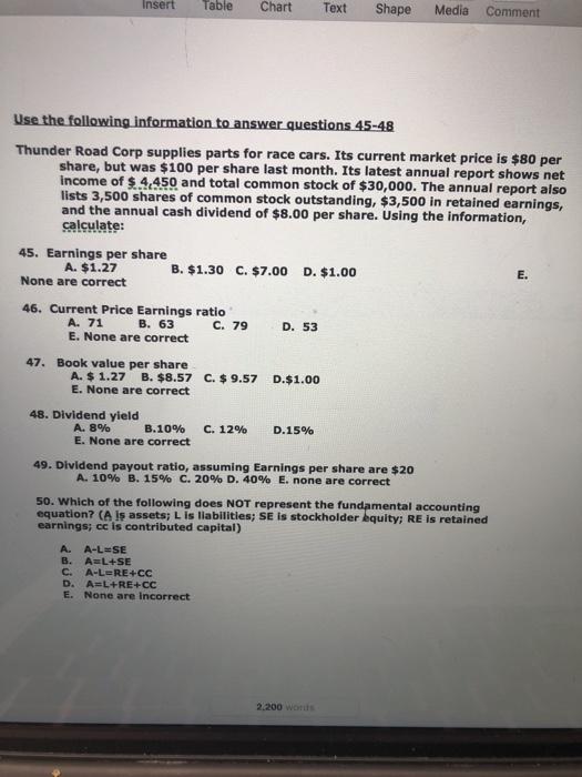  Insert Table Chart Text Shape Media Comment Use the following information