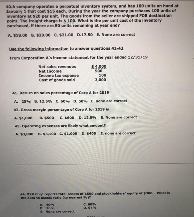 to answer questions 45-48 Thunder Road Corp supplies parts for race cars.