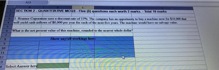  A33 SECTION 2 - QUANTITATIVE MCQS - Five (6) questions each