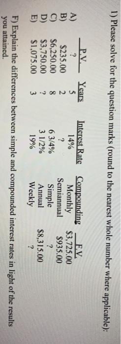 please show work not excel thank you 1) Please solve for the