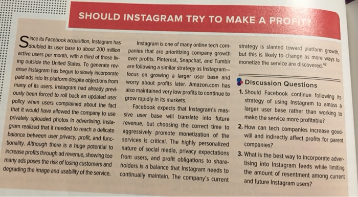  SHOULD INSTAGRAM TRY TO MAKE A PROFU strategy is slanted toward
