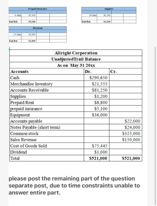 each transaction and prepare the appropriate journal entry 2. Using T-accounts you