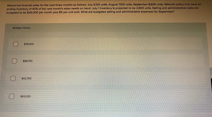 pls help Walnut has forecast sales for the next three months as