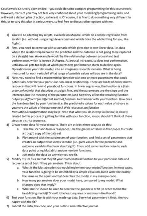 help using MATLAB please Coursework #2 is very open ended - you