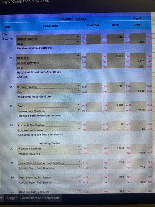 Equity For the Month Ended June 30, 20- Subtotal Wind in Your