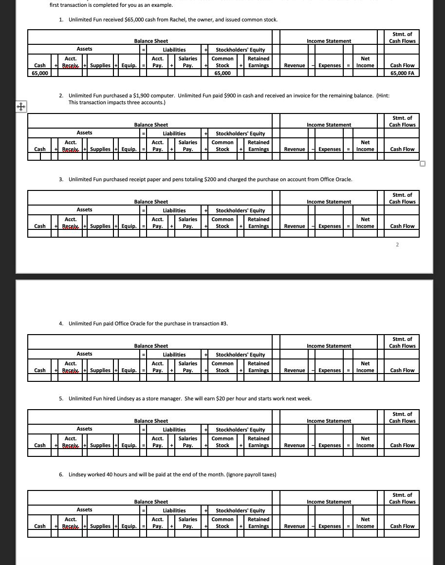  first transaction is completed for you as an example. 1. Unlimited