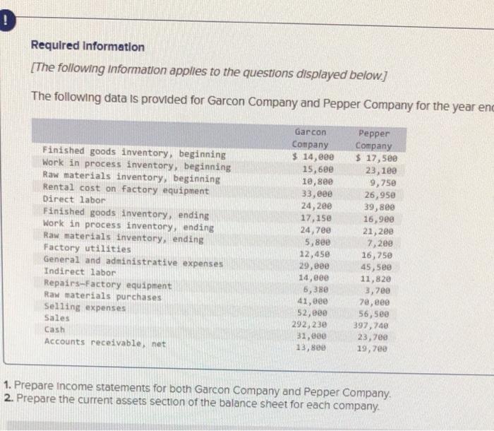  please help me with this question ! Required Information [The following