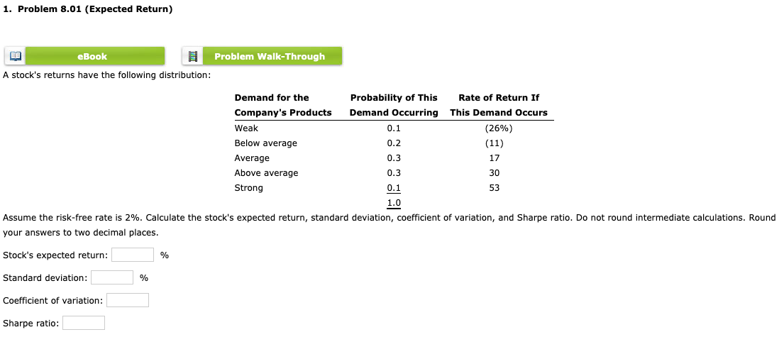  1. Problem 8.01 (Expected Return) ELE eBook B Problem Walk-Through A