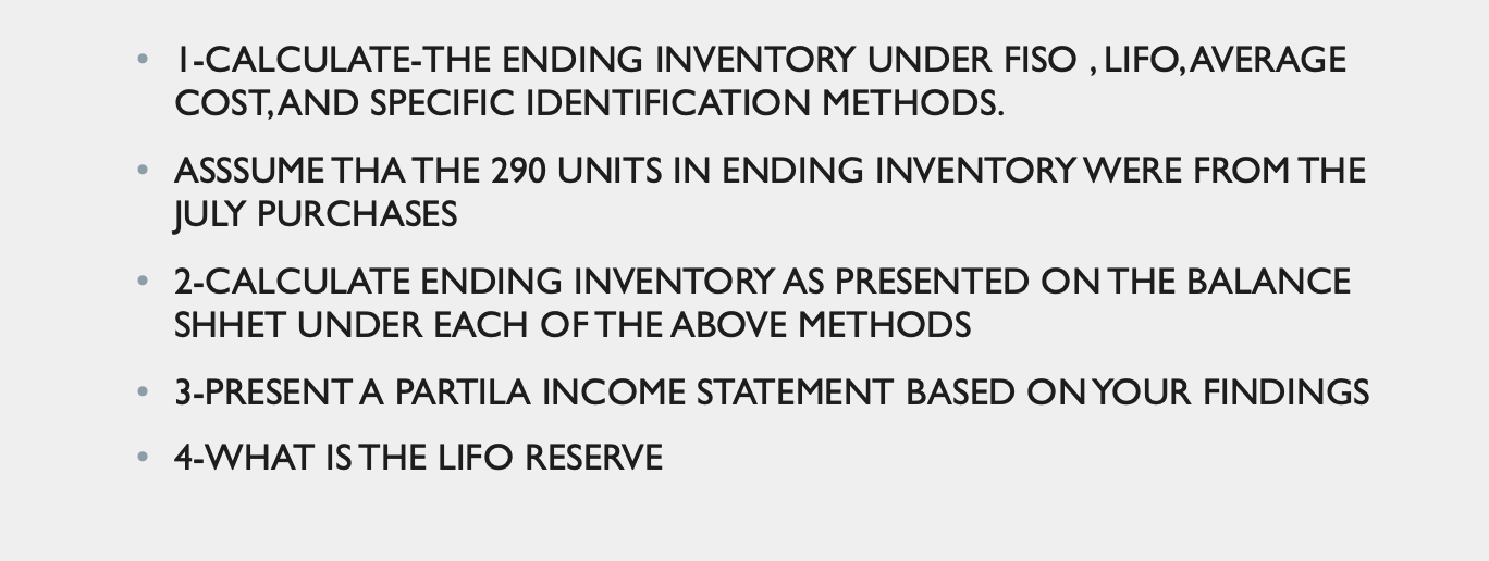 TOTAL INVENTORY=1,100 UNIITS. COST =7.100 ENDING INVENTORY=200 UNTIS. SOLD. 880 UNITS FOR