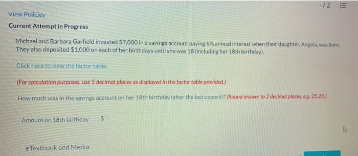  -12 View Policies Current Attempt in Progress Michael and Barbara Garfield