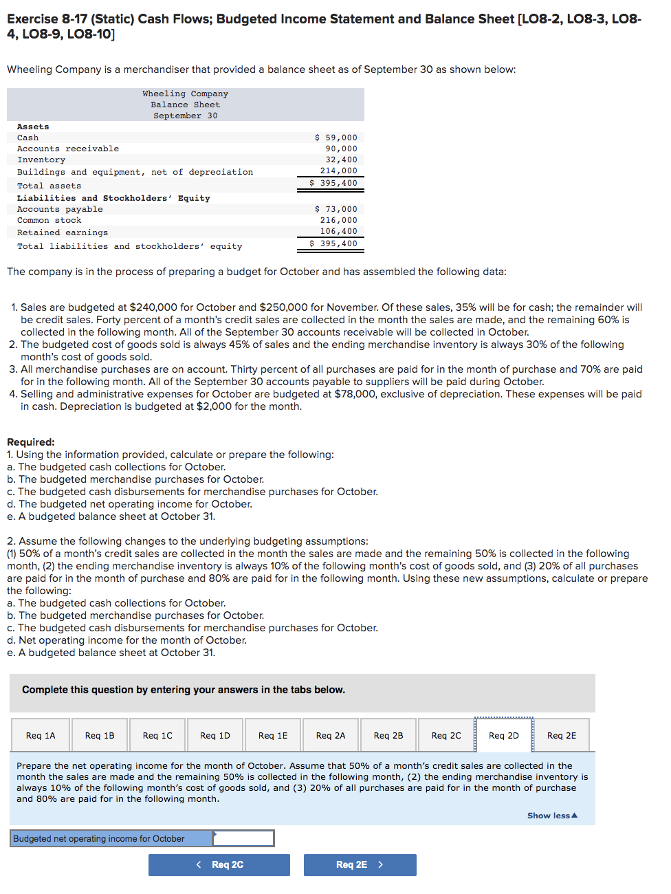 appreciate it. Thank you very much. Exercise 8-17 (Static) Cash Flows; Budgeted